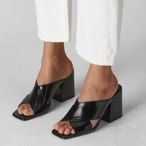 Whistles Ayres Cross Strap Sandal, Square Toe, Black Leather, Size 39 (8.5-9)
